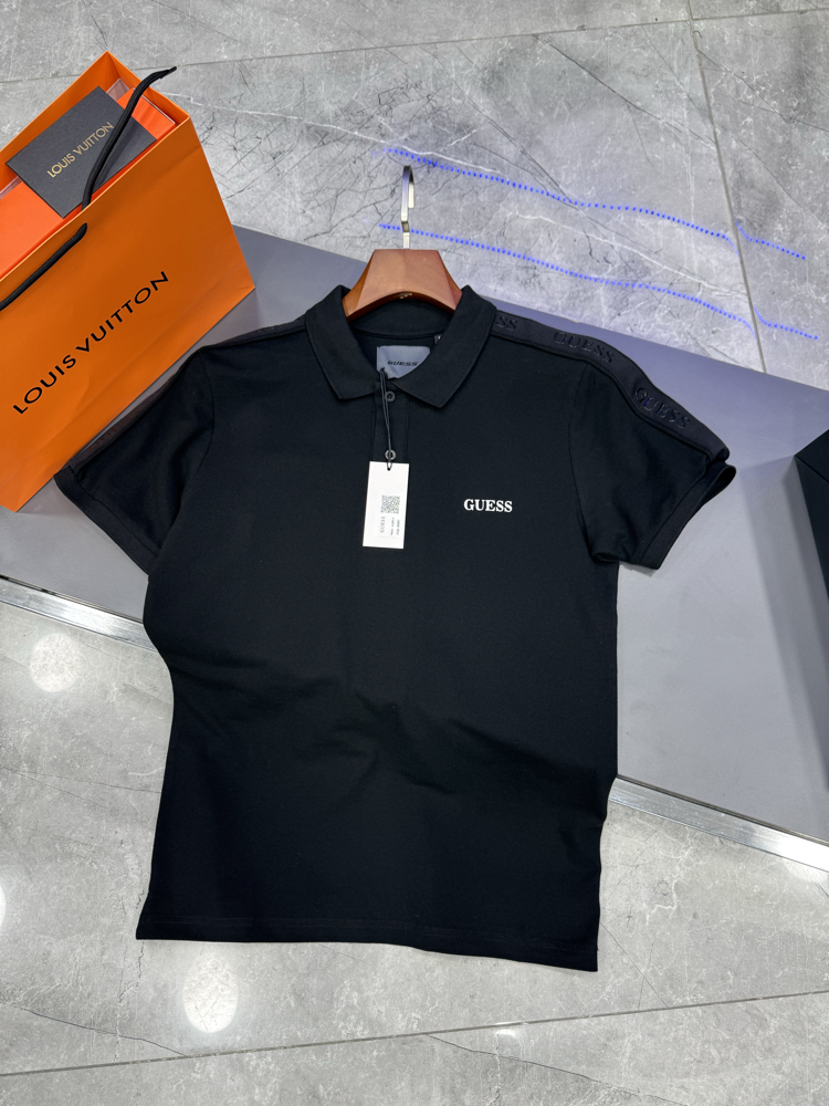 Guess Omuz Detaylı Premium Polo Yaka -Siyah