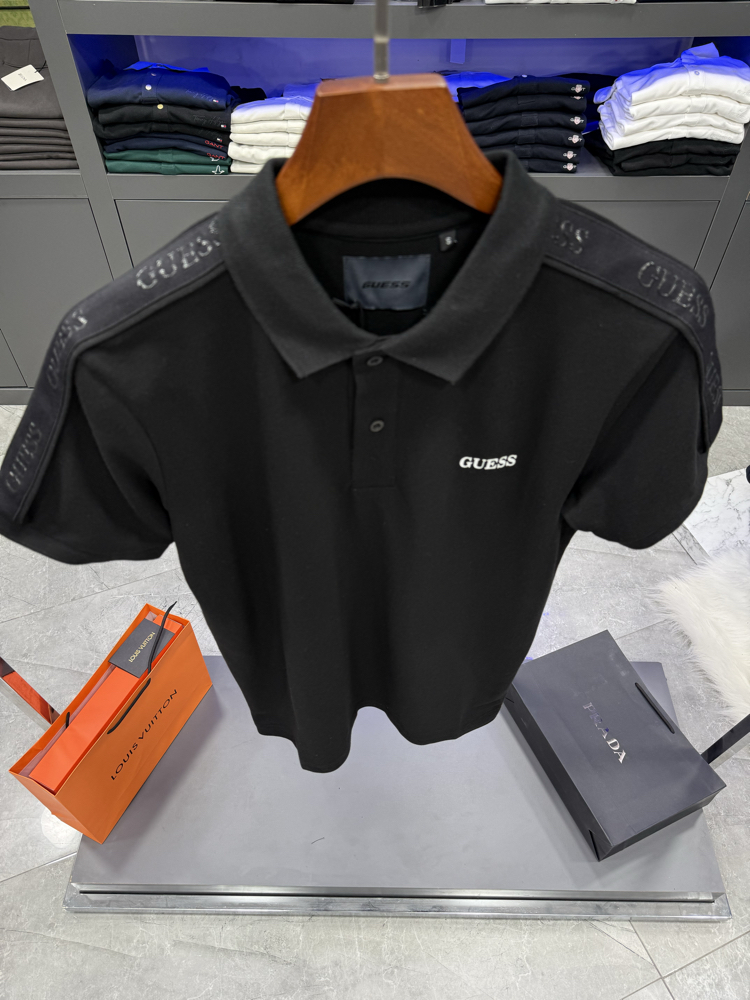 Guess Omuz Detaylı Premium Polo Yaka -Siyah