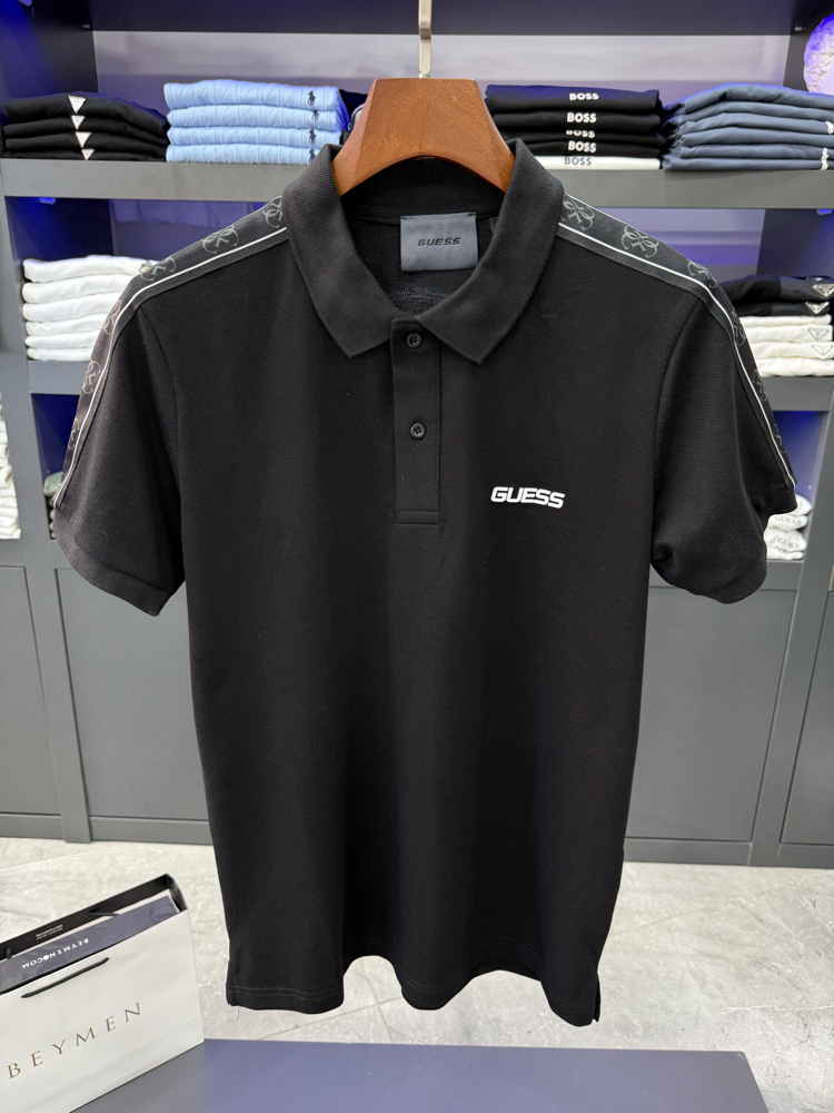 Guess Omuz Baskılı Premium Polo Yaka Siyah
