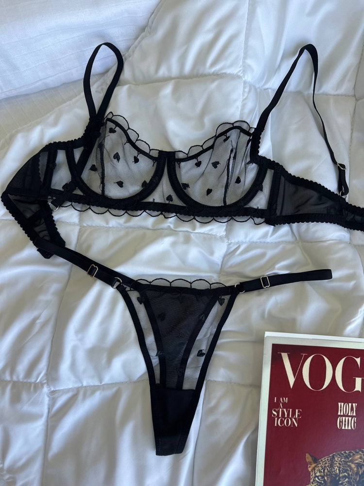 Black Heart Bra Set