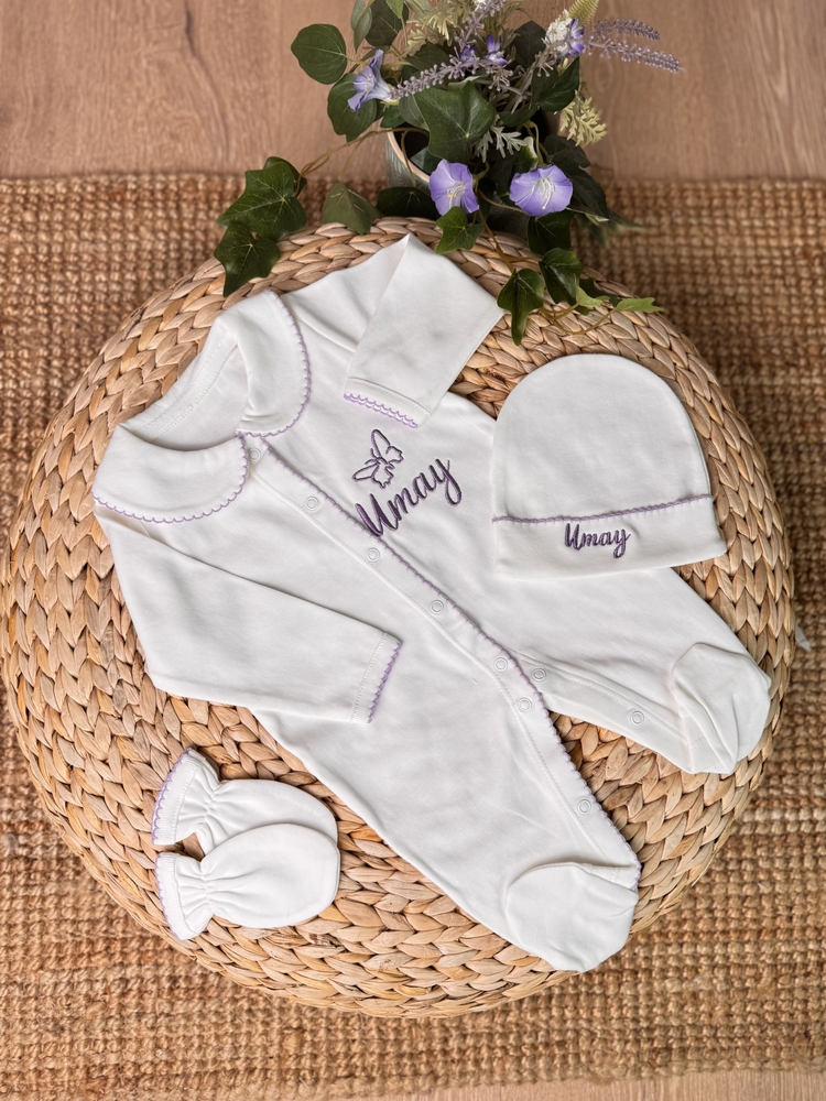 Penye Nakış İşlemeli Bebe Yaka Tulum