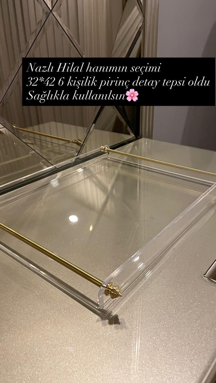 Büyük boy 6 kişilik sivri kenar pirinç detay tepsi