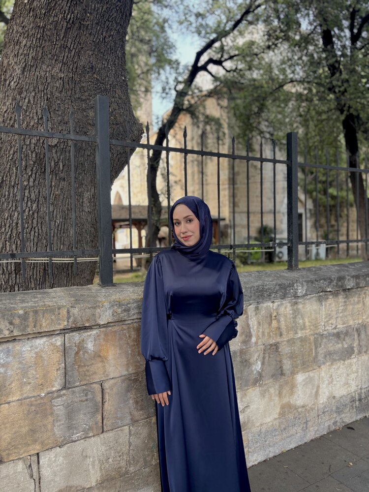 Sade saten lacivert abiye