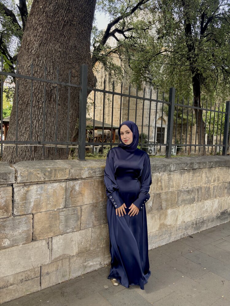 Sade saten lacivert abiye