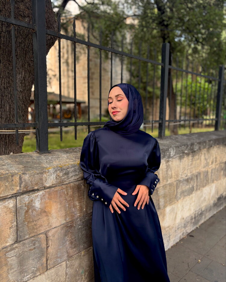 Sade saten lacivert abiye