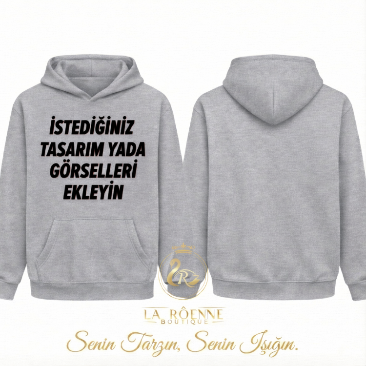 Kişiye Özel Baskı – Regular (Avrupa Kalıp) Açık Gri Hoodie / Kapüşonlu Sweatshirt