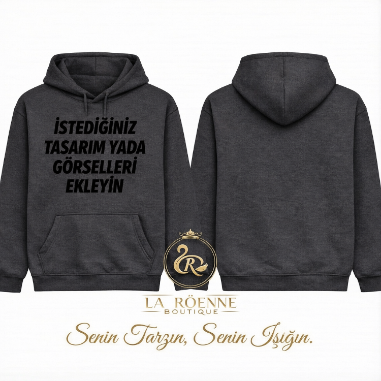 Kişiye Özel Baskı – Regular (Avrupa Kalıp) Antrasit Gri Hoodie / Kapüşonlu Sweatshirt