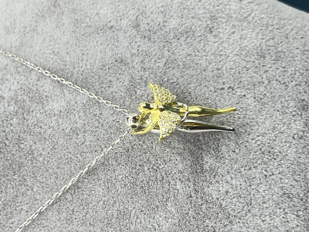 925 Ayar Gümüş Gold İç İçe Geçmeli Melek Kanatlı Kolye