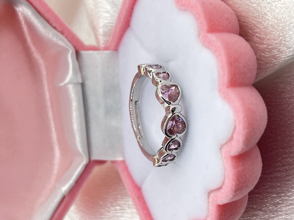 Gümüş Ayarlanabilir Pembe Zirkon Taşlı Fiyonk VIP Yüzük