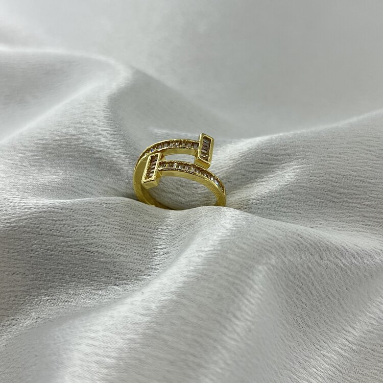 Gold Zirkon Taşlı Ayarlanabilir Çelik Yüzük