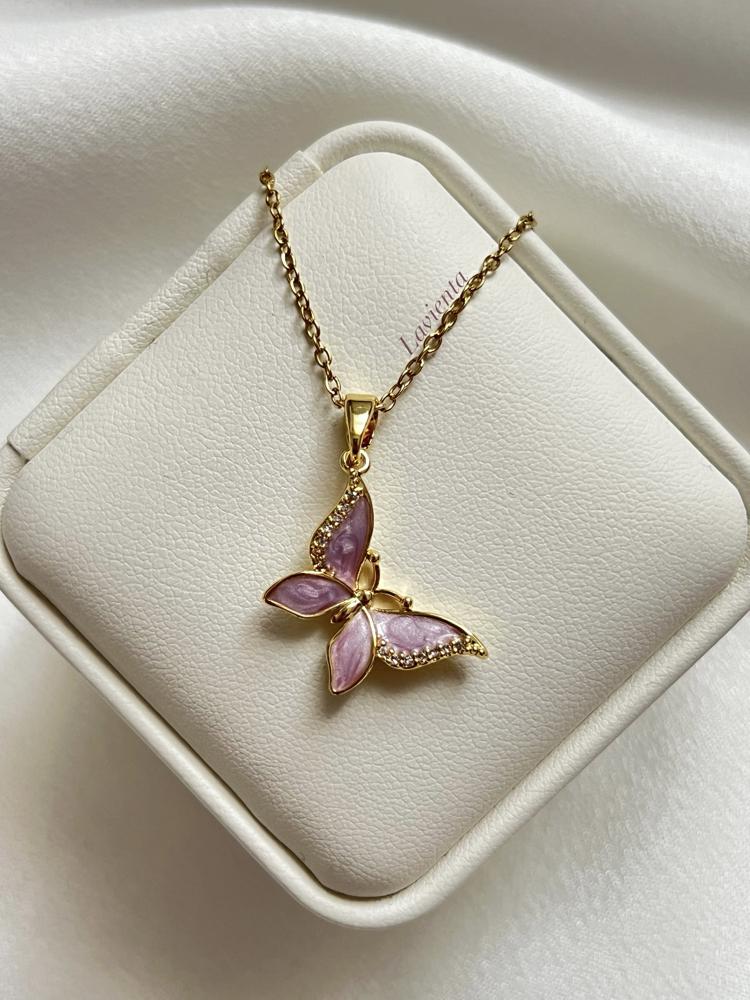 Gold Mor Kelebek Model Çelik Kolye (45 cm)