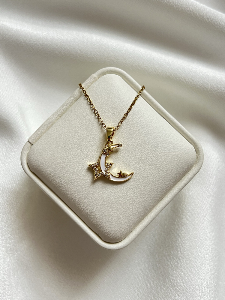 Gold Ay Yıldız Model Çelik Kolye (45 cm)