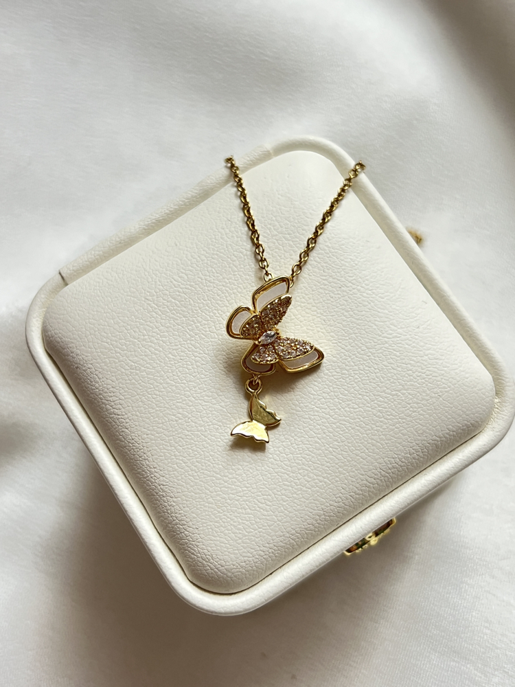 Gold Kelebek Model Çelik Kolye (45 cm)