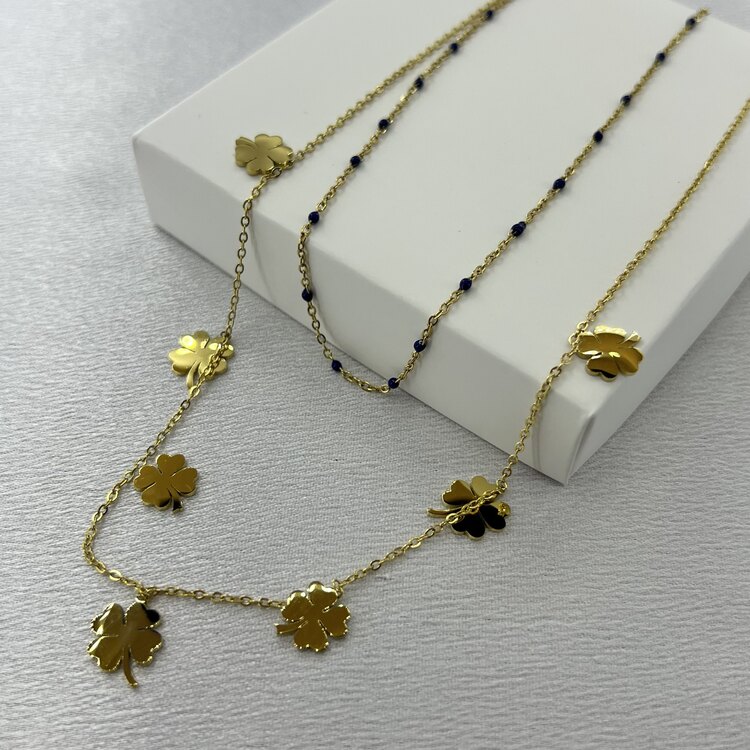 Gold Çiftli Yonca Çelik Kolye