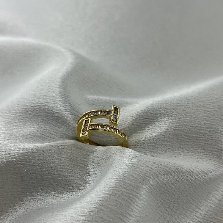 Gold Zirkon Taşlı Ayarlanabilir Çelik Yüzük