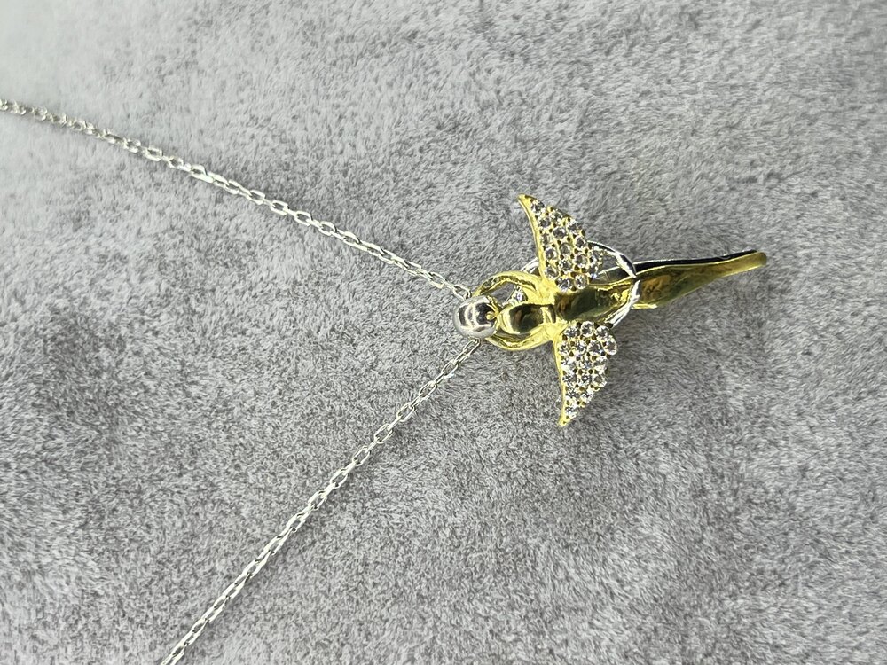 925 Ayar Gümüş Gold İç İçe Geçmeli Melek Kanatlı Kolye