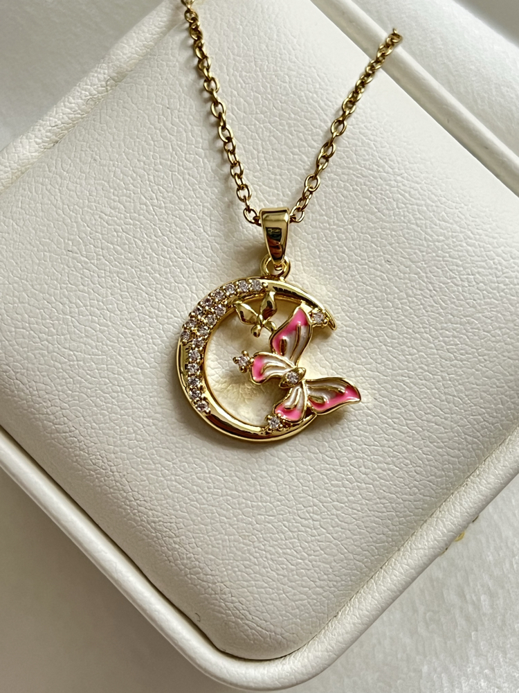 Gold Kelebek Model Çelik Kolye (45 cm)