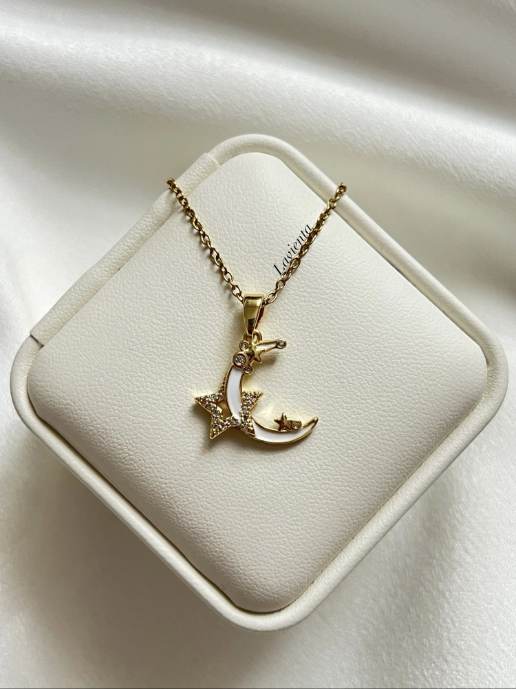 Gold Ay Yıldız Model Çelik Kolye (45 cm)