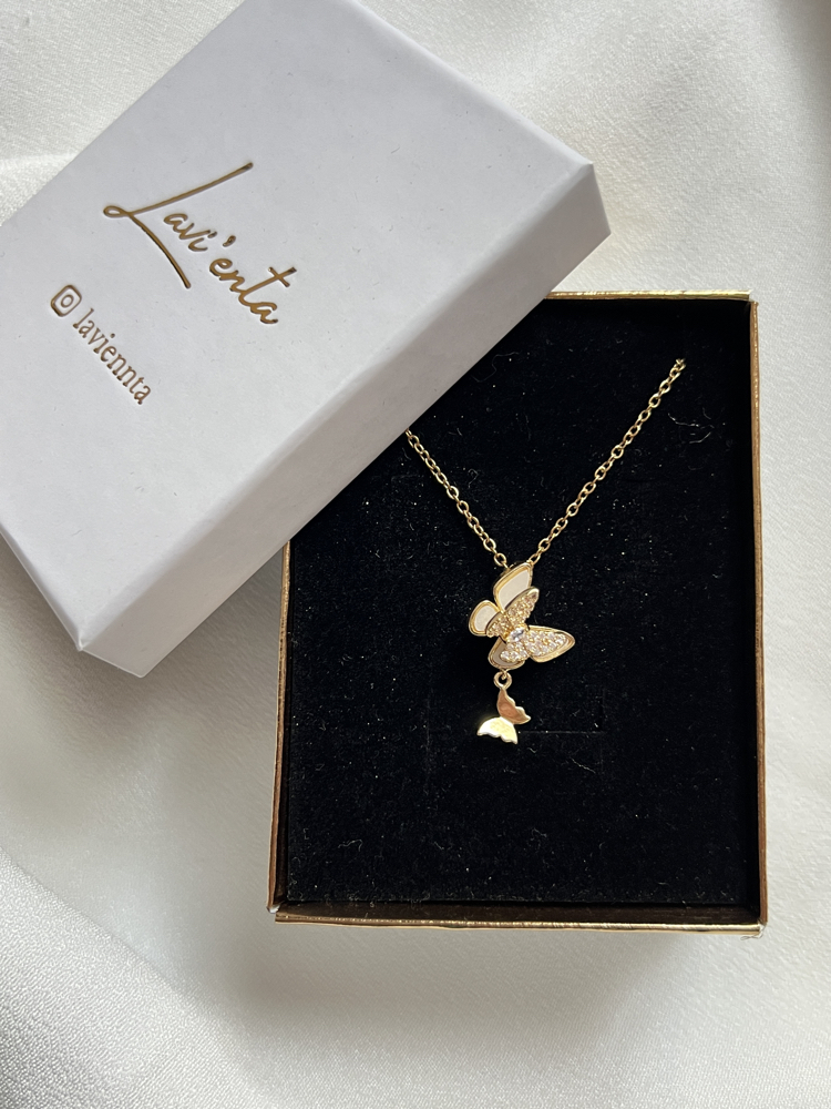 Gold Kelebek Model Çelik Kolye (45 cm)