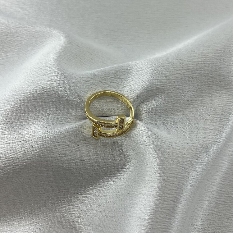 Gold Zirkon Taşlı Ayarlanabilir Çelik Yüzük