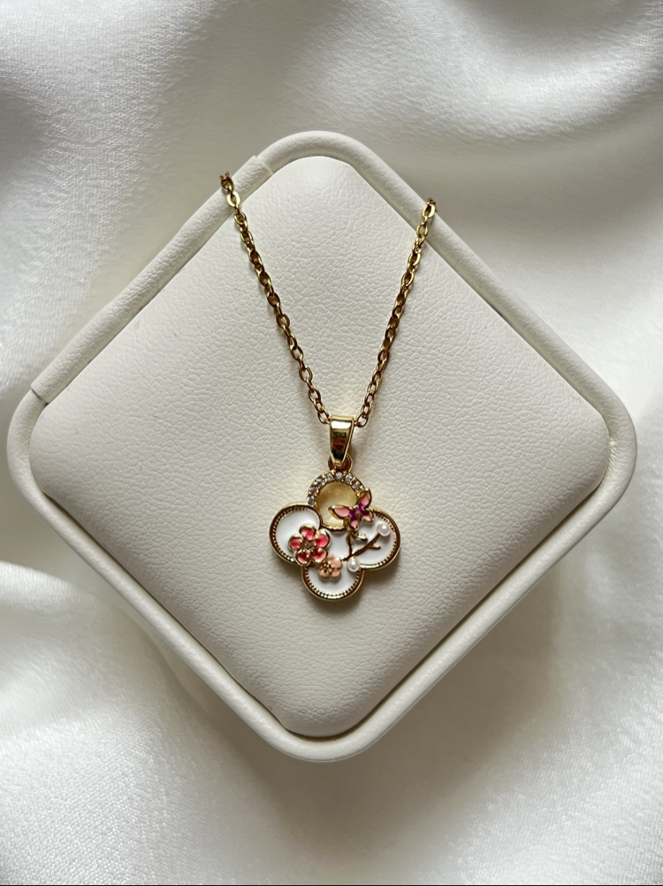 Gold Çiçek Model Çelik Kolye (45 cm)