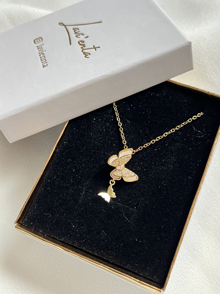 Gold Kelebek Model Çelik Kolye (45 cm)