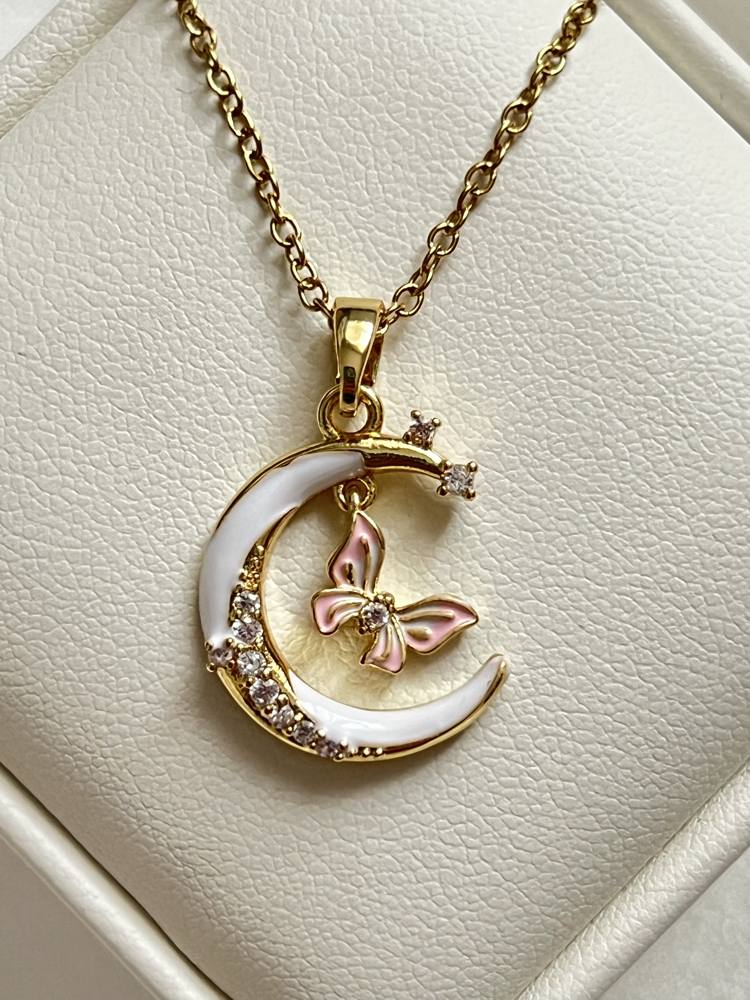 Gold Kelebek Model Çelik Kolye (45 cm)