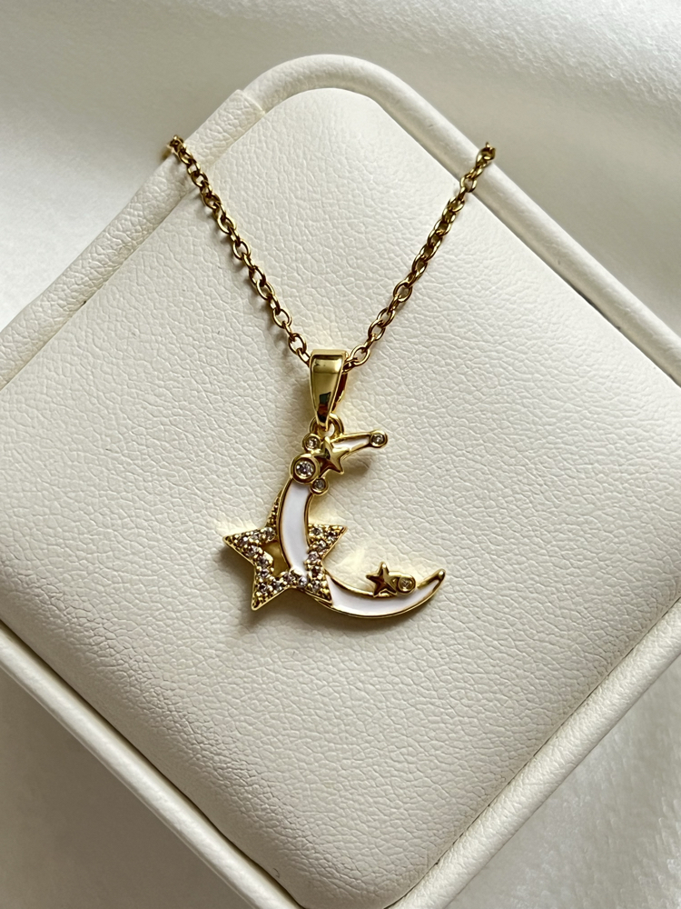 Gold Ay Yıldız Model Çelik Kolye (45 cm)