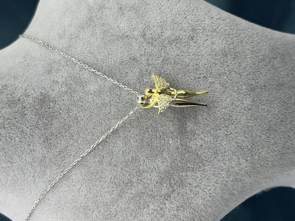 925 Ayar Gümüş Gold İç İçe Geçmeli Melek Kanatlı Kolye