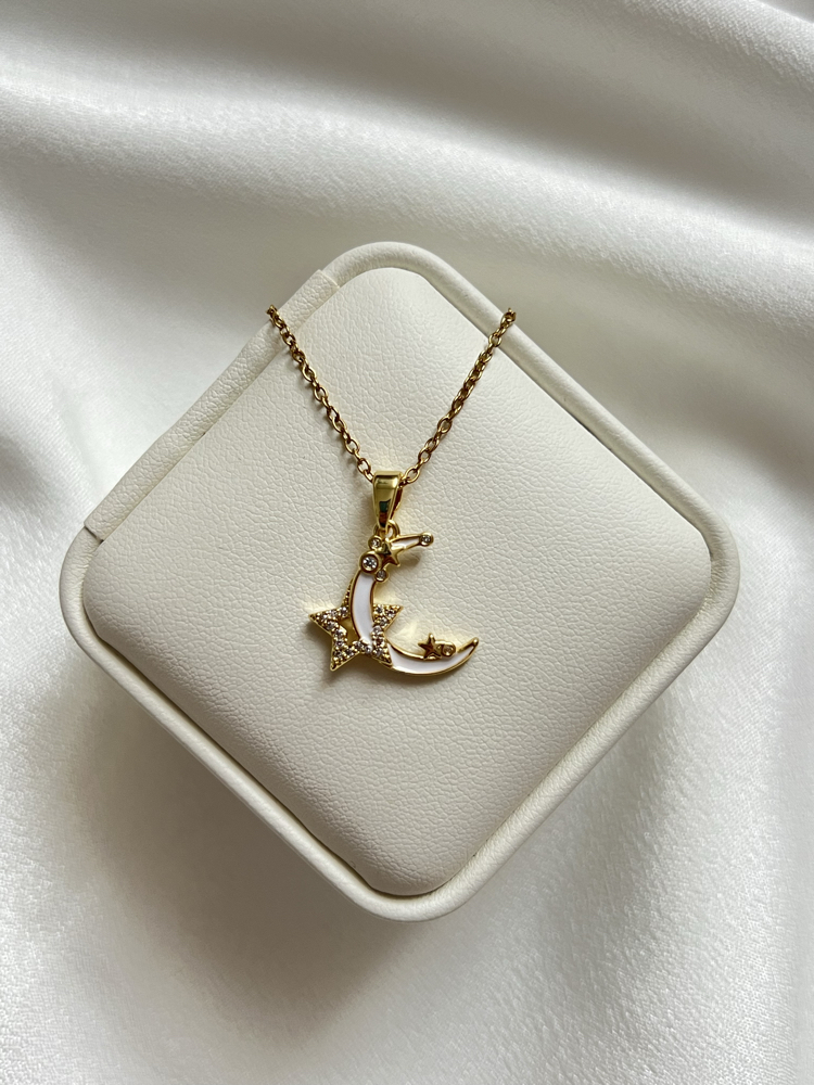 Gold Ay Yıldız Model Çelik Kolye (45 cm)