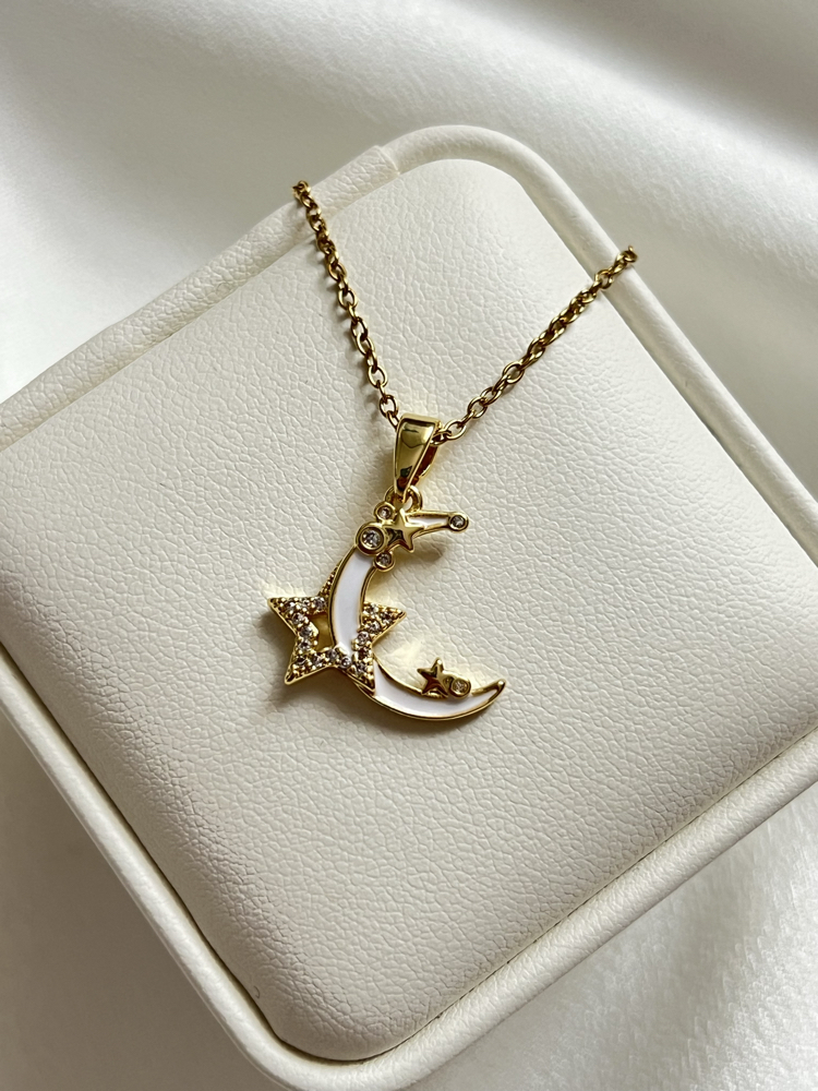 Gold Ay Yıldız Model Çelik Kolye (45 cm)