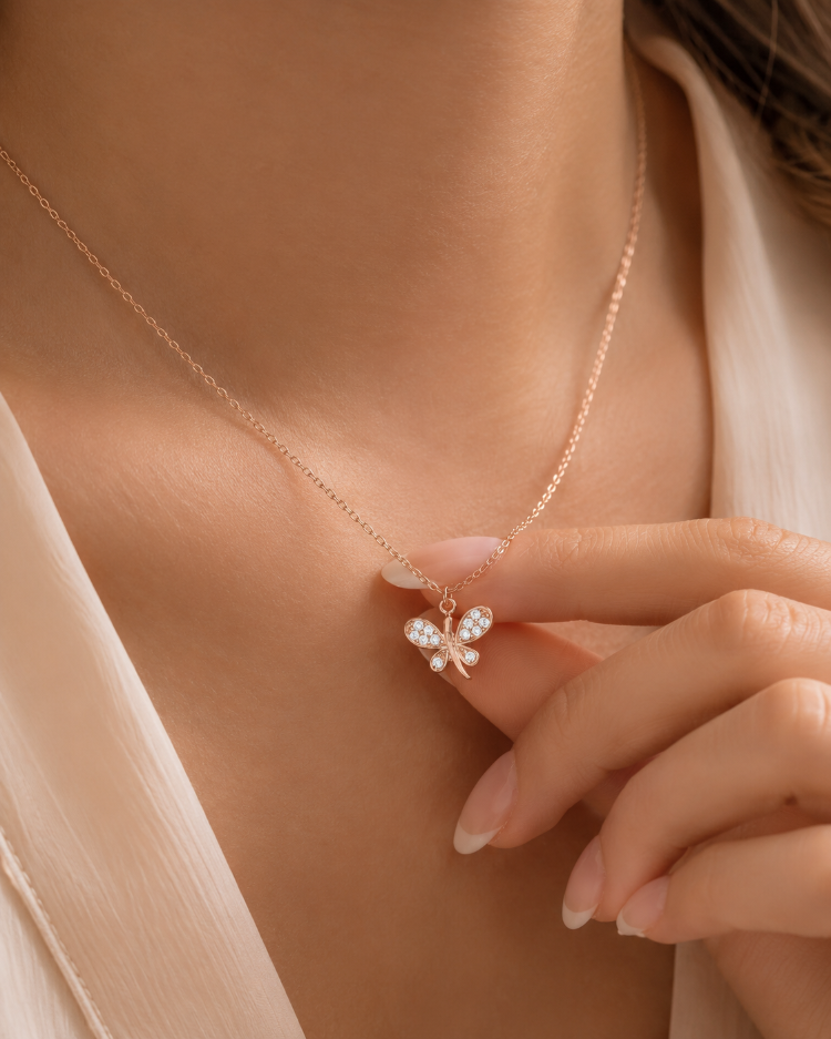 Papillon Rosé 925 Ayar Gümüş Rose Gold Kelebek Kolye