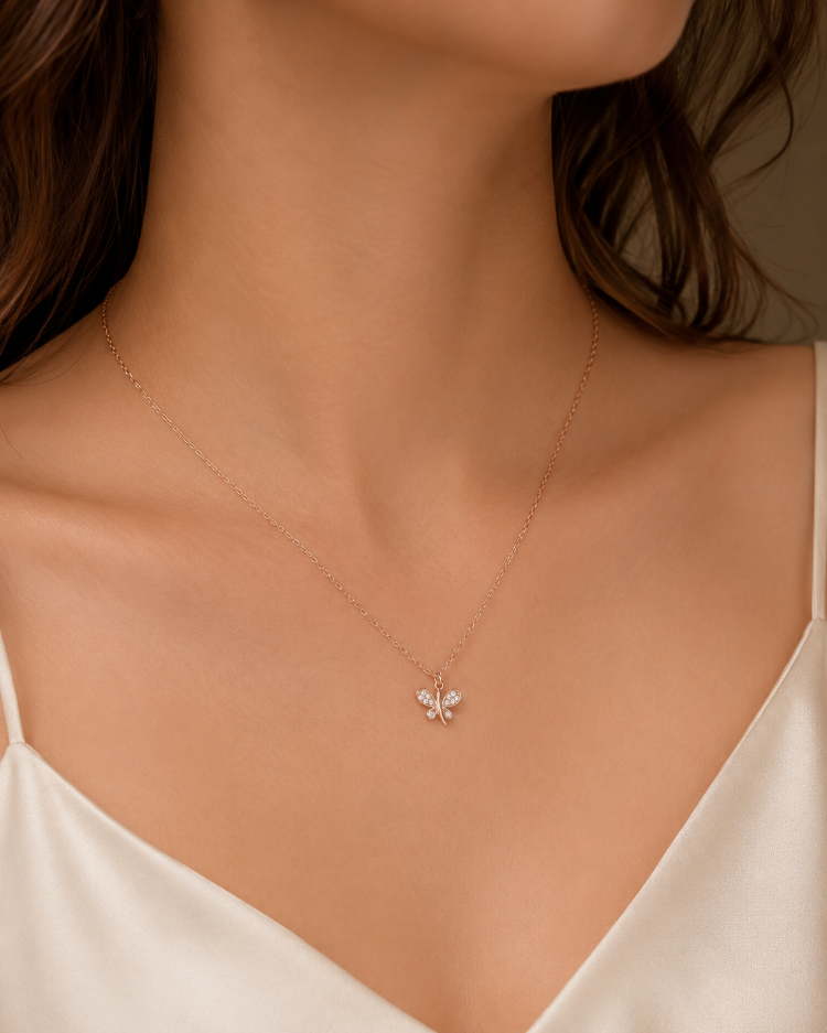 Papillon Rosé 925 Ayar Gümüş Rose Gold Kelebek Kolye
