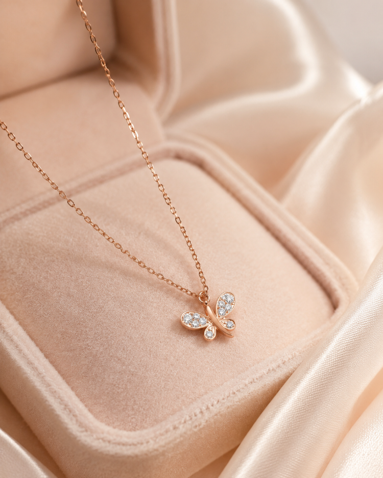 Papillon Rosé 925 Ayar Gümüş Rose Gold Kelebek Kolye