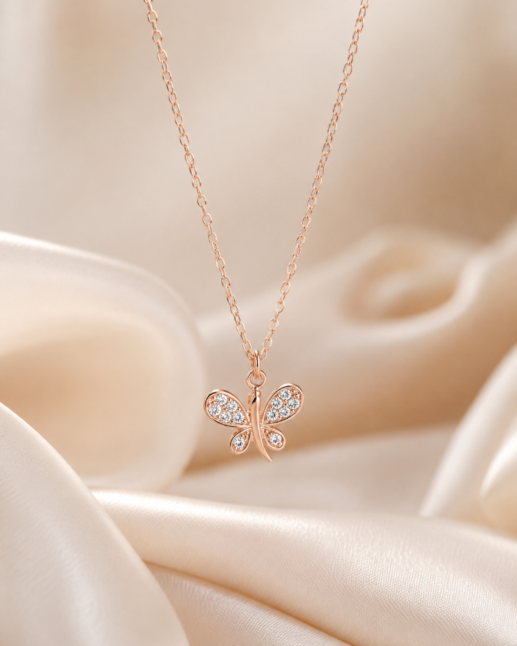 Papillon Rosé 925 Ayar Gümüş Rose Gold Kelebek Kolye