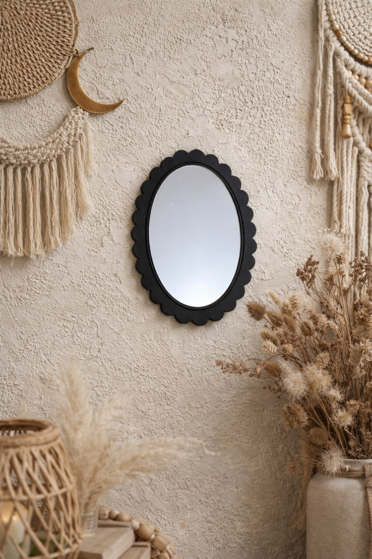 Bohem Tarz Siyah Pleksi Ayna | 30 cm | 3 mm MDF