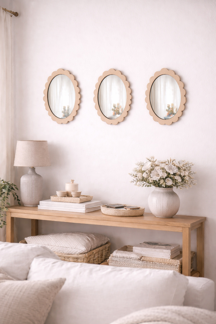Oval  MDF Çerçeveli Dekoratif Pleksi Ayna (3 lü set)ham mdf
