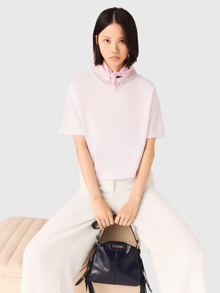 Maje Paris pink tas detay kadın Tshirt