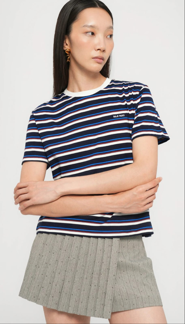 Maje Paris stripe Kadin Tshirt