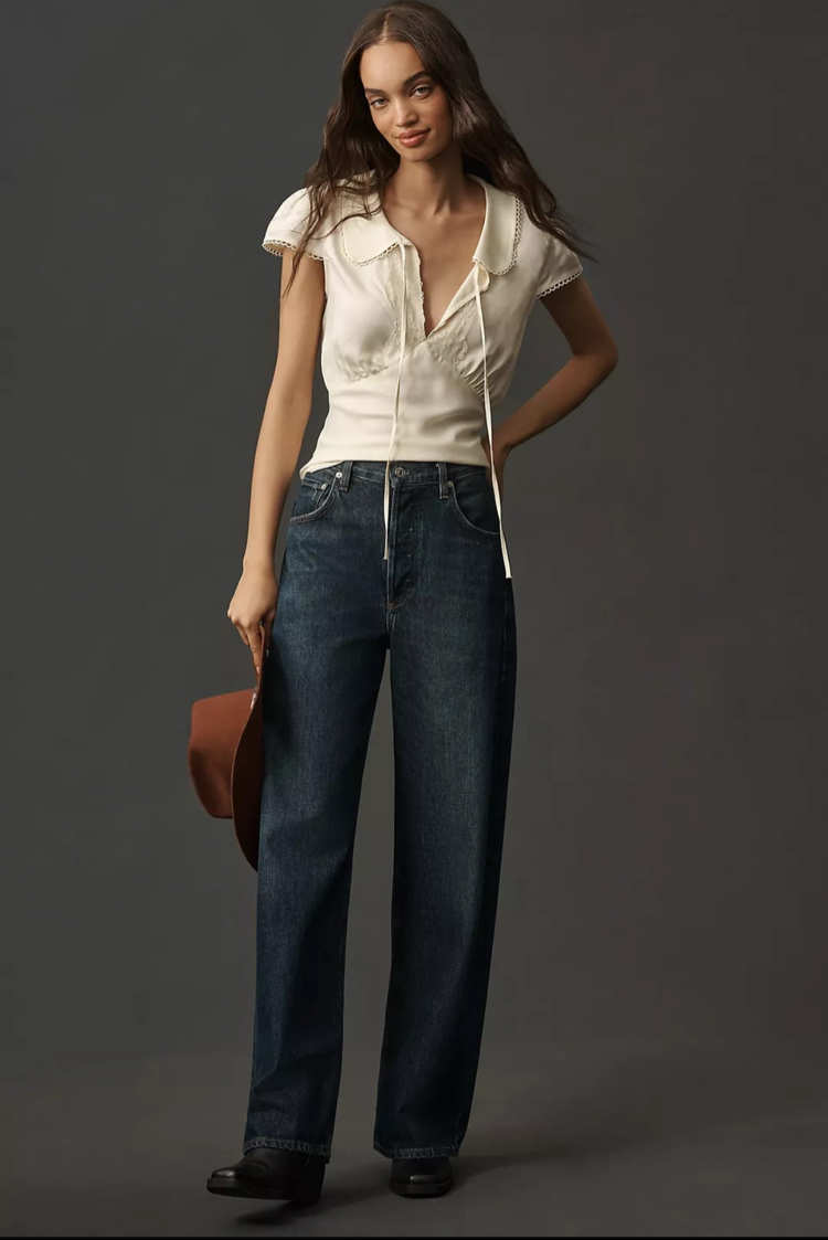 Anthropologie Bebe yaka saten kadın bluz