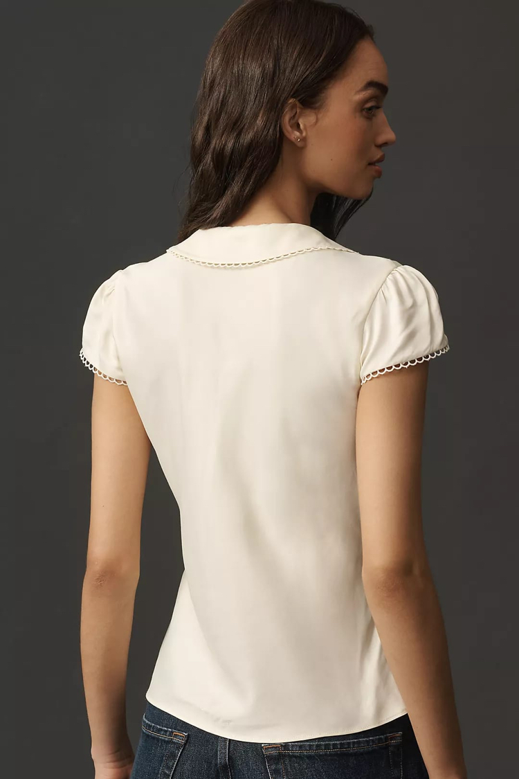Anthropologie Bebe yaka saten kadın bluz