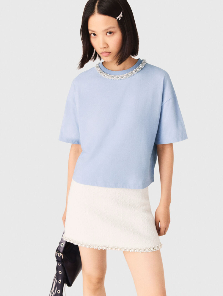 Maje Paris blue tas detay kadın Tshirt