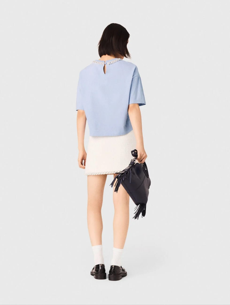 Maje Paris blue tas detay kadın Tshirt