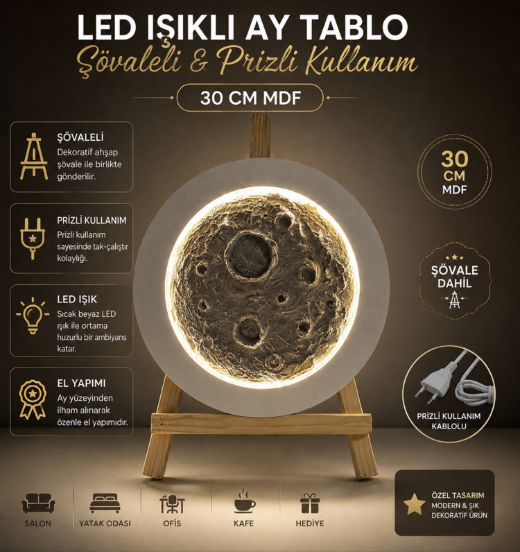 30 CM MDF Şövaleli Ledli tablo