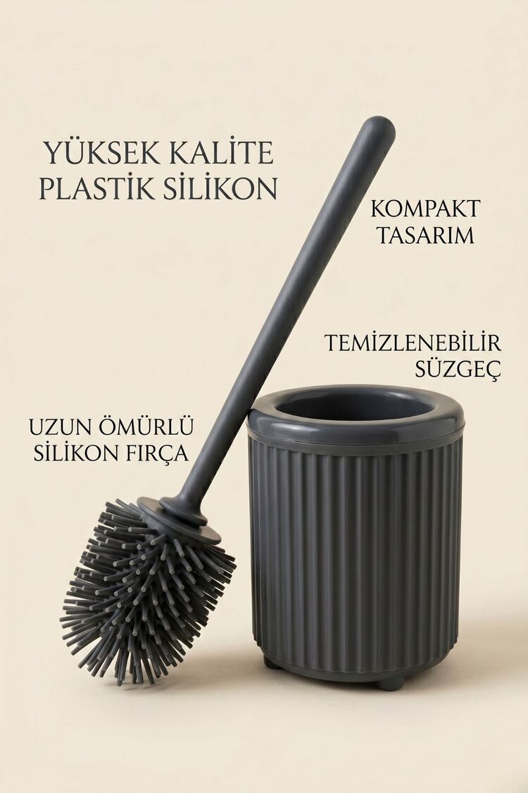 Silikon Uçlu Tuvalet Fırçası Seti | Tuvalet WC ve Klozet Temizleme Fırçası | Gri