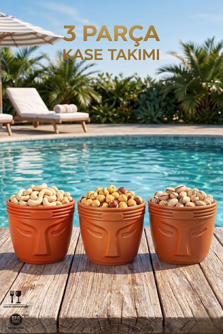 3 Parça Dekoratif Kase Takımı | Çerezlik Atıştırmalık Sunum Kasesi | BPA Free