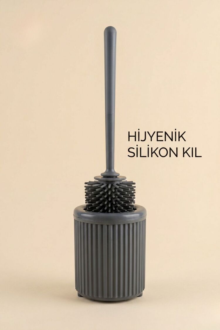 Silikon Uçlu Tuvalet Fırçası Seti | Tuvalet WC ve Klozet Temizleme Fırçası | Gri
