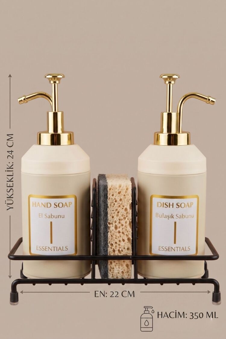 Standlı Sıvı Sabunluk Seti | El Sabunu  Bulaşık Sabunu | Metal Stant | 350 ML | Metal