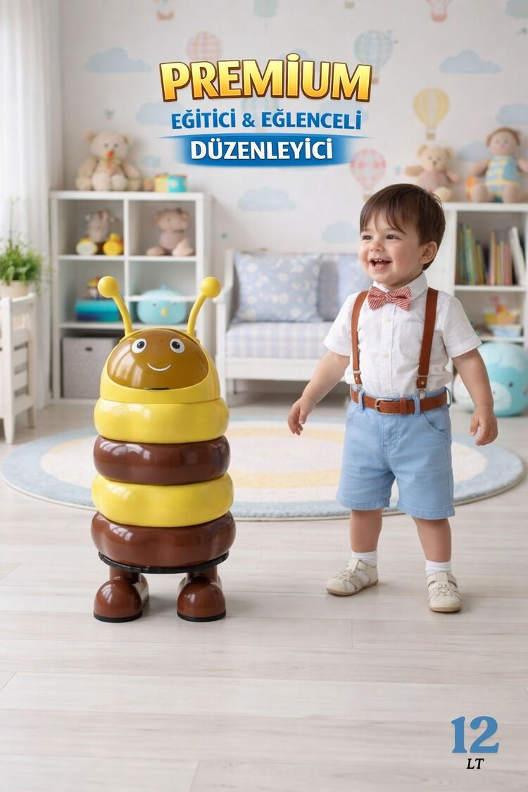 Çocuklar İçin Arı Şeklinde Çöp Kovası | Oyuncak Çamaşır Kutusu | Kapaklı Eğitici Düzenleyici