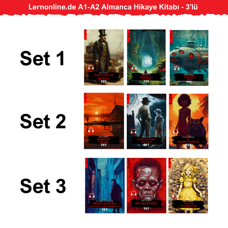3'lü - Lernonline.de A1-A2 Almanca Hikaye Kitabı 